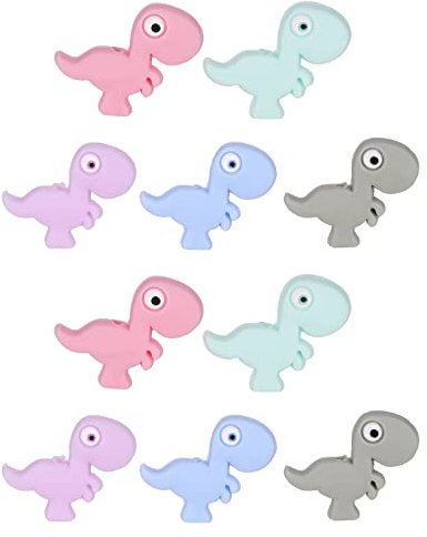 WEWAYSMILE 10 Stück Geometrie Silikonperlen, Silikonperlen Masse, Bunte Runde Silikonperlen, Für Schlüsselanhänger Halskette Armband Basteln DIY(Kleiner Dinosaurier)
