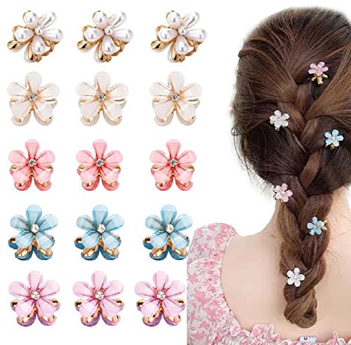 15 Stück Mini-Haarspangen,Mini Blumen-Haarspangen Haarschmuck, Mini-Perlen-Haarspangen,Dekorativer Haarschmuck für Damen, Mädchen, Geburtstagsfeier, Hochzeiten