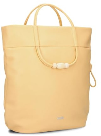 Zwei Damen Tote Bag Perla PE120 Henkeltasche 9 Liter Sommer & Frühling Boho-Look mit Perlen-Verzierung & geflochtenem Tragegurt + langen Schultergurt - als Umhängetasche & Crossbody Bag (yellow)