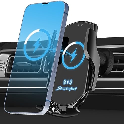 UEASE Wireless Car Charger, 15W Fast Charging Auto Clamping Car Charger Phone Mount Air Vent Cell Phone Holder for iPhone 16/15/14/13/13 Pro/12 pro/12/11/X, Galaxy S24/S23/S22/S21 etc