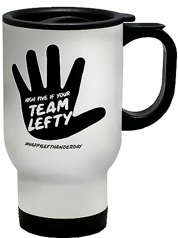 Shopagift Funny Left Hander Travel Mug High Five Left Handed Gift Stainless Steel 14oz Cup
