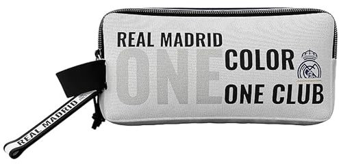 CYPBRANDS Real Madrid- Portatodo, Estuche triple, 3 cuerpos, Material escolar, Color blanco, One Color One Club, Producto Oficial, Complementos de fútbol