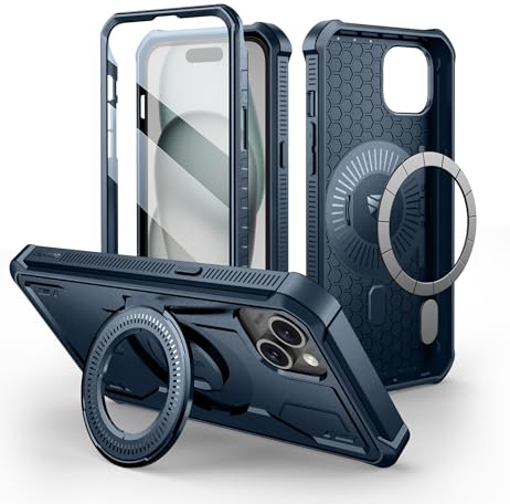 Dexnor for iPhone 15 Plus/14 Plus Case Compatible for MagSafe[Built in Screen Protector and Kickstand]，Heavy Duty Military Grade Protection Shockproof Protective Cover - Navy Blue