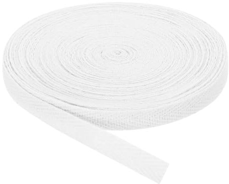 QUARKZMAN Schrägband, 1 Stück 11 Yard x 8mm - Baumwollstoffband, Rolle Schrägband für Kleidung, Accessoires, Taschen (Weiß)