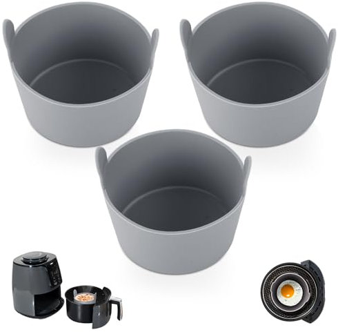 3pcs Moules à Oufs en Silicone pour Friteuse à Air, 7,5x5,5cm Antiadhésifs Ramequins en Silicone Grand Moules à Muffins pour Cuisson Cuisine du Petit-Déjeuner, Gadget de Cuisine (Gris)