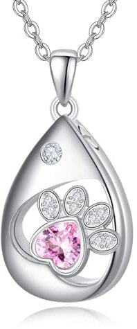 TANGPOET Teardrop Ashes Necklace 925 Sterling Silver Dog Paw Urn Necklace, Cremation Jewellery for Ashes Pendant, Gifts for Women Girls, with Funnel Filler Kit