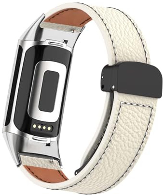 BroJaq Lederarmband für Fitbit Charge 6/Charge 5 Armband, Magnetische Leder Ersatzarmband, Magnetische Mehrfache Farben Slim Leather Ersatzband Kompatibel mit Armband Fitbit Charge 6/Charge 5 (E)