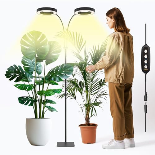 GLOWRIUM - Grow Lights for Indoor Plants, 40W LED 2 Heads with Auto Timer, Full Spectrum Height Adjustable Plant Grow Lights, 3 Light Modes, 6 Levels