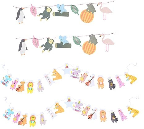 JOINPAYA 4 Sätze Geburtstagsdekoration Hängende Flaggen Waldgirlande Herbstgirlande Dschungelparty-Banner Partydekoration Sackleinen-Banner Herbstdeko Tier Papier Geburtstag Liefert Baby