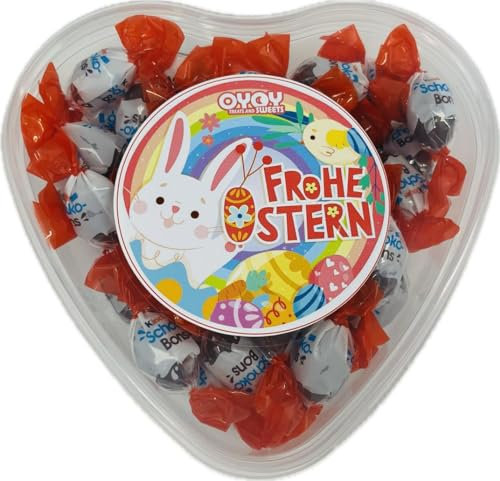 OYOY Oster Schokolade Geschenkset I Herzdose Frohe Ostern gefüllt mit 300g Kinder Schokobons I Ostern Süßigkeiten Geschenkset I Kinder Schokolade Geschenk