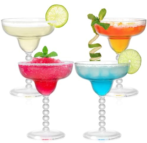 TOPZEA Acrylic Margarita Glasses Set of 4, 13.5 oz Shatter-proof Plastic Daiquiri Cocktail Cup, Unbreakable Martini Champagne Coupe Glasses Drinkware for Poolside, Bar, Party, BPA-free, Reusable