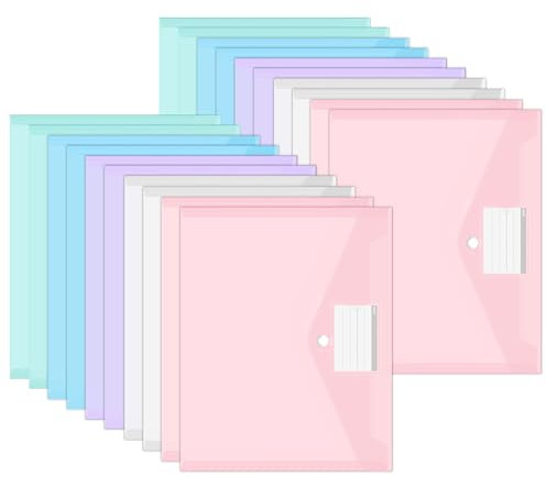 20 Stück Dokumententasche A4, Wasserdichte Dokumentenmappe, Sammelmappen Mit Etikettentasche, Bunte Mappen für Dokumente Organisieren, Bürobedarf, Hausaufgaben