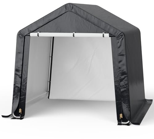 XEMQENER Large Bike Storage Shed, 6x6 FT Outdoor Bike Tent Waterproof, Portable Garage Car Shelter with Galvanized Steel Frame for Motorbike, Garden Tools, 180x180x216 cm, Dark Grey