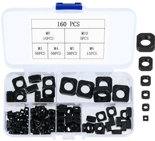 160 dadi quadrati, dadi filettati in acciaio al carbonio, dadi per inserti quadrati, dadi di bloccaggio, viti e dadi per mobili in legno, dadi M3 M4 M5 M6 M8 M10