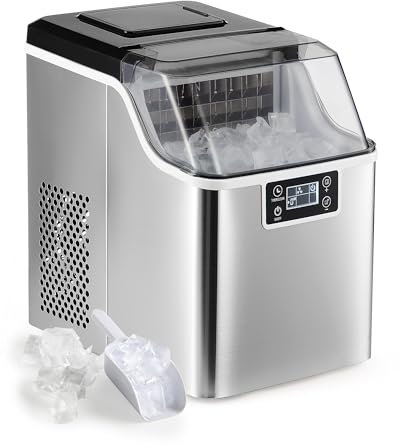 CREWORKS Eiswürfelbereiter Eiswürfelmaschine Edelstahl Ice Maker 22 kg 24 h Zubereitung 3,2 Liter Wassertank mit Luftkühlung und LED-Display Selbstreinigungsfunktion