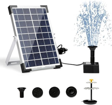 BuyWeek Solar Teichpumpe für außen 6W Solarbrunnen für Draussen Springbrunnen Solar mit 4 Düsen und 3M Kabel Solarpumpe Abnehmbar, Gartenbrunnen Solar für Garten,Vogel-Bad