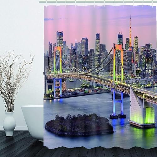 igyhuij 3D Rideau Douche New York - Polyester Tissu Rideau de Bain New York - Anti Moisissure Imperméable Rideaux de Douche 240x200 cm 12 Crochets JJ2352