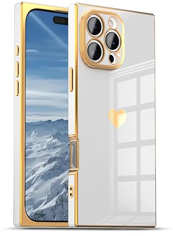 IAIYOXI Case for iPhone 12 Mini - Rectangle Design, Full Camera Protection, Cute Heart Pattern, Electroplated Reinforced Corners, Shockproof Edge Bumper,Compatible with iPhone 12 Mini,White