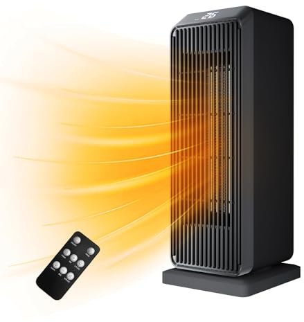 Heizlüfter Energiesparend,1800W ECO Heizlüfter Leise mit Fernbedienung und Touch,Heizlüfter PTC-Keramik 12h Timer Heizlüfter Klein,Thermostat, Überhitzungs- & Kippschutz,Elektroheizung für bad Räume