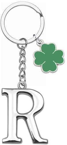 YJYJZX Porte-clés lettre initiale pendentif, porte-clés cadeau amis soeurs, argent A-Z 26 lettre initiale pendentif porte-clés - cadeau femme homme anniversaire, porte-clés (R)