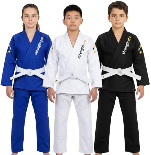 Strength Pro IBJJF Approved BJJ Brazilian Jiu Jitsu Gi for Kids Durable Kimono Jiujitsu Lightweight Preshrunk Fabric with free Belt
