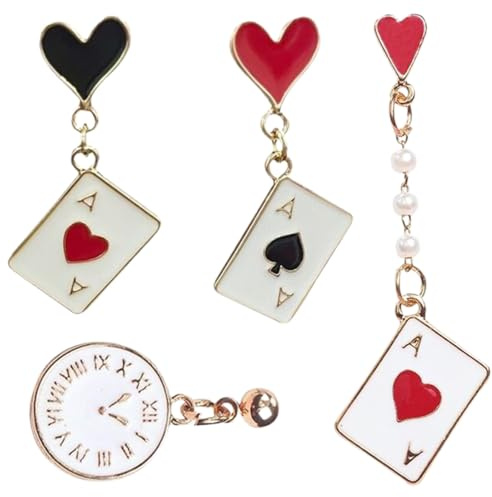 ZEPIQOR Poker Ohrringe für Damen, Rote Herzen Pik Ohrringe, Vergoldet Spielkarten Muster Ohrringe Charms Herzen Pik Asse Ohrringe Mode Ohrhänger Schmuck Geschenk für Mädchen