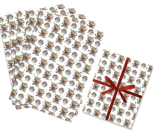 HOOKTA 5 Stück Yoda Geschenkpapier 51 x 75 cm Kraftpapier Langlebig Geschenkpapierbögen für Kindergeburtstage Party Festliche Dekoration (Weiss)
