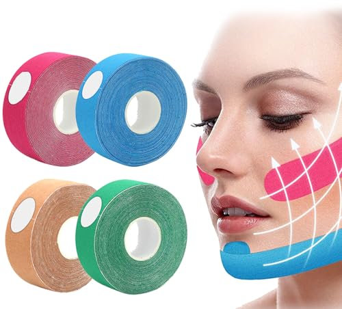 Face Lifting Tape, Face Tape Lifting Gesicht, 4 Stück Gesichtstape Gegen Falten, Anti Falten Facetape für Straffung und Doppelkinn, Gesichts Tapes Gegen Falten (Bunt)