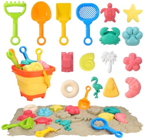 Beach Sand Toys Set, 17Pcs Sand Pit Toys With Collapsible Bucket and Spade Beach Set Kids Sand Sandpit Toys for Toddlers, Outdoor Fun Sand Toys for Boys Girls Toddlers Age 3 4 5 6 7 8