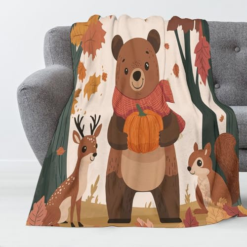 Braunbär Elch Decke, Weiche Flauschige Herbsttiere Plüsch Decke, Flanell Fleecedecke Tv-Decken Sofadecke Wohndecke Mikrofaser Couchdecke - Pflegeleicht, Warm, Gemütlich