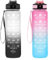 2 Stück Trinkflasche 1L, BPA-Frei Tritan Wasserflasche mit Strohhalm, Sport water bottle mit Zeitmarkierung für Fitness, Schule, Yoga, Outdoor (2 Stück Weiß-Schwarz, Rosa-Hellblau)
