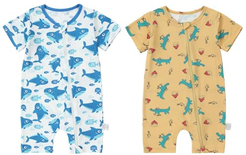 COOKY.D Tutina Unisex per Neonati e Bambini in Fibra di bambù con Maniche Corte Primavera Estate Body per 0-24 Mesi Confezione da 2 Pezzi
