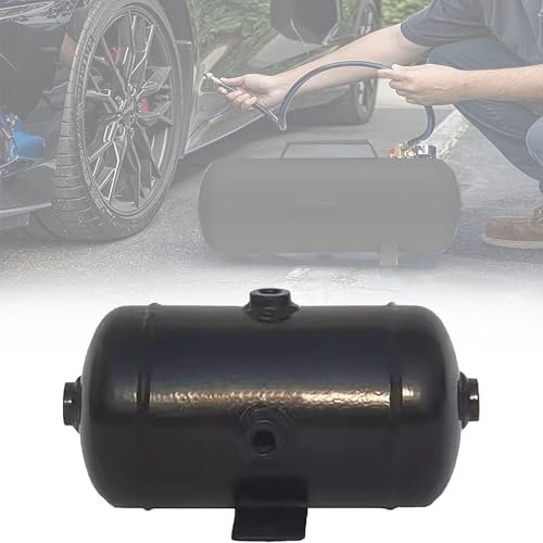 Réservoir D'air Réservoir d'air de stabilité pour pneus d'automobile, récipient/conteneur de stockage de gaz haute pression horizontal en acier au carbone avec raccords 1/2 1/4 Npt(0.5Gal (2 L) 23x11x