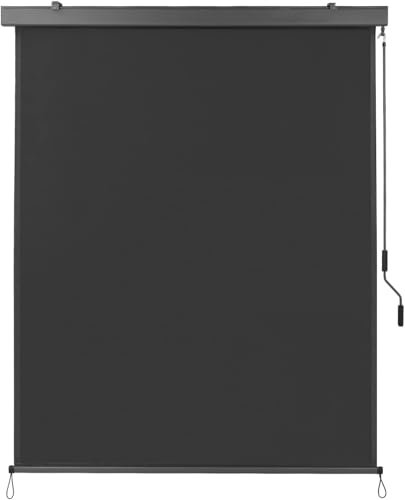 LIFERUN Store vertical 180 x 250 cm avec manivelle pour extérieur et intérieur, avec cassette de store, protection solaire, coupe-vent et brise-vue, pour balcon, terrasse et jardin, gris