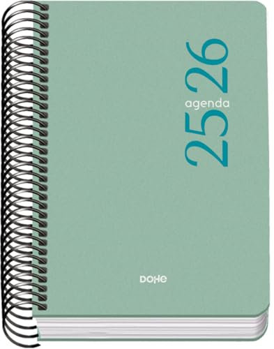 Dohe - Schulagenda 2025 2026 - Eine Seite pro Tag, Größe A6 (12x17 cm), Spanisch und Englisch, September bis Juni, Spiralbindung, Softcover - ESENCIAL Grün