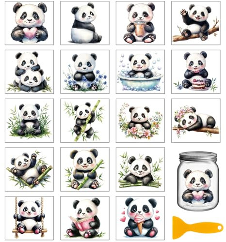 GLOBLELAND 18 Blatt Süßer Panda Transfer Zum Aufreiben 3.9x3.6Zoll Bunte Tiere Für Vasen Heimaufkleber Tassen Transferaufkleber Für Möbel Vasen Glas Kunsthandwerk Dekorationen