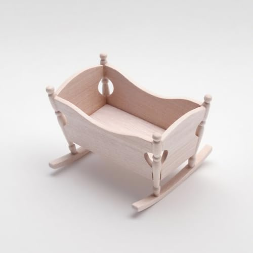 Quintrost Miniatur Puppenhaus Schaukelbett Baby Wiege Ornamente, 1:12 Puppenhausbett Dekoration Möbel Set, Simulierter Bett Holz Mini Ornament Modell, Spielzeug Puppenmöbel Zubehör Deko