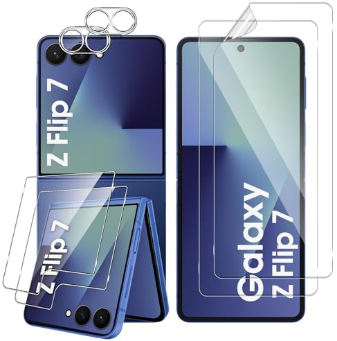 Vanrain Schutzfolie für Panzerglas für Samsung Galaxy Z Flip 7, 2+2+2 Stück Panzer Schutz Glas mit Weicher Hydrogel Schutzfolie und Kameraschutz, 9H Härte Schutzglas HD Klar Anti-Kratze