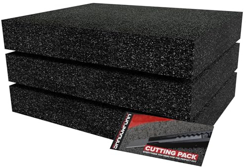 Shadow Foam Small Pack 3pcs – Foam Inserts Kit for Tool Box Organisation – 40 x 32cm DIY Cut & Peel Foam Sheets for Tool Boxes & Tool Storage Systems – Black (70mm Depth)