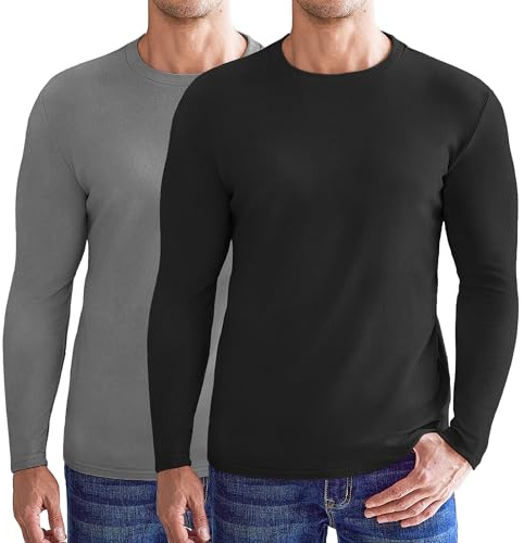 Ekouaer 1pk or 2pk Thermal Top for Men Long Sleeve T Shirt Base Layer Fleece Lightweight Winter Warm Underwear for Wokerwear Outdoor Sports Running Hiking