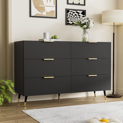 ModernLuxe Chest of Drawers Bedroom with Elegant Golden Handles, Ample Storage Space, Stylish and Functional Sideboards for Living Room, Contemporary Storage Cabinet with Sleek Modern Design, Black
