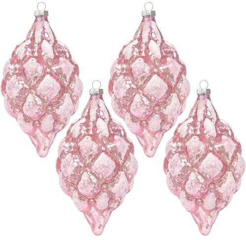 KI Store weihnachtskugeln Glas Rosa 4 Stücke Ornamente für Weihnachtsbaum Christbaumkugeln Glas Weihnachtsdekoration Kugeln