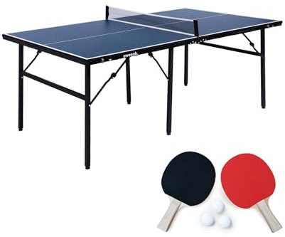 sweeek - Table de ping Pong d'intérieur médium. Bleu. avec 2 Raquettes et 3 balles