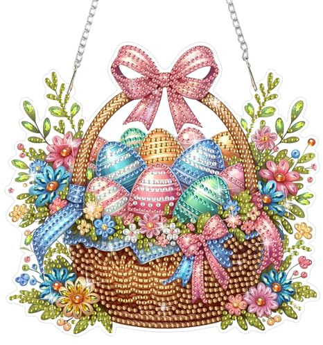 HEIBAGO Diamond Painting Erwachsene, 5D DIY Osterei Besonders Geformt Diamond Painting Anhänger Ornament, Blumen Kristall Strasssteine Diamond Art Fensterbild für Wanddekor