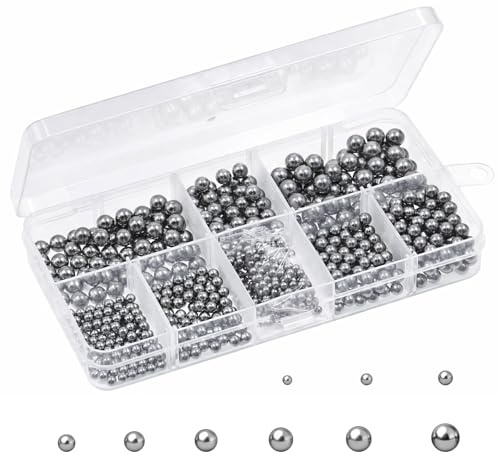 Mardatt Assorted Sizes Steel Ball, 720 Stück 9 Größen Stahlkugeln, 2mm 2.5mm 3mm 3.5mm 4mm 4.5mm 5mm 5.5mm 6mm, Metrisch Kugellagerkugeln, Metallkugeln, Lagerstahl