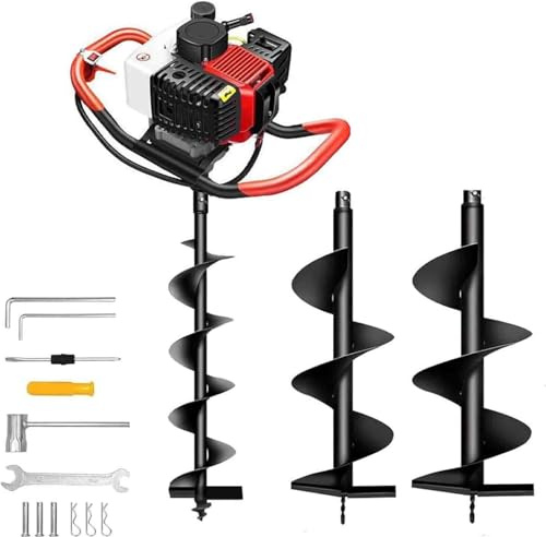 PixCy Erdlochbohrer Benzin,4 Takt-Motor,199cc 5.2hp + 3 Bohrer (12/15/20cm) + Verlängerung,Landwirtschaft/Garten/Brunnenbau,Hohes Drehmoment,Landwirte/Professionelle Installateure 20/25/30cm