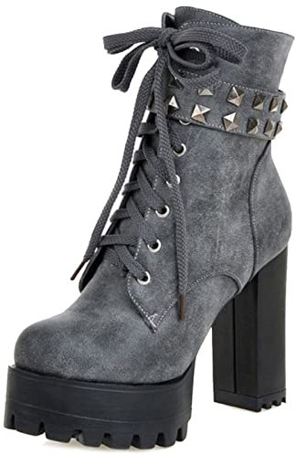 Cocey Damen Stiefeletten mit Absatz Nieten Plateau Ankle Boots (Grey, 42 EU)
