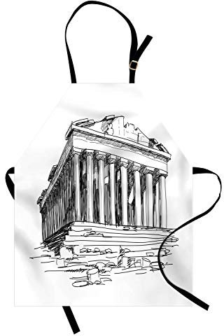 ABAKUHAUS Antiquität Kochschürze, Griechischen Pantheon Sketch, Unisex-Küchenlätzchen mit verstellbarem Hals für Kochen Gartenarbeit, 67 cm x 80cm, Schwarz-Weiss