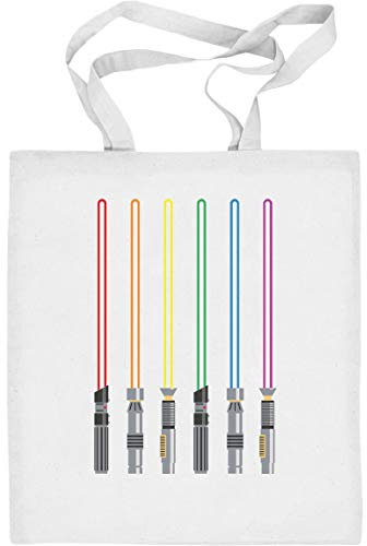 Shirtgeil Stoffbeutel mit Rainbow Lichtschwert Motiv - Lightsaber LGBT Tasche - CSD Accessoires Jutebeutel Baumwolltasche LGBTQ Tasche One Size Weiß