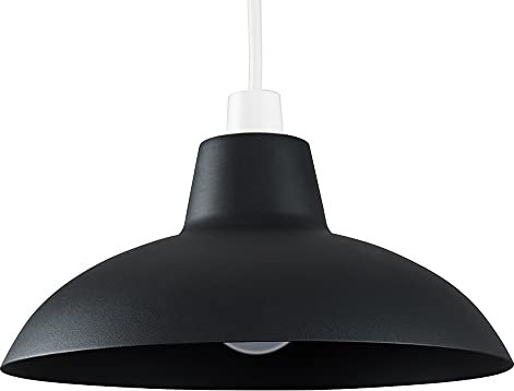 MiniSun | Retro Style Matt Black Metal Ceiling Light Shade | Pendant Lights, Home Décor & Improvement Essential | Includes 10W LED Bulb [3000K Warm White] | 288mm Shade Width